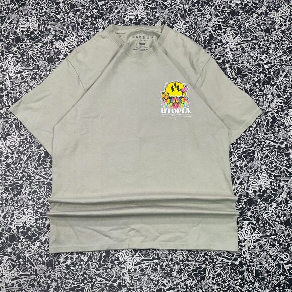 🔥 PacSun size M sage green oversized graphic tee - Picture 1 of 5